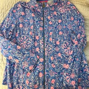 Lilly Pulitzer Blue and Pink Leaf Print Jacket